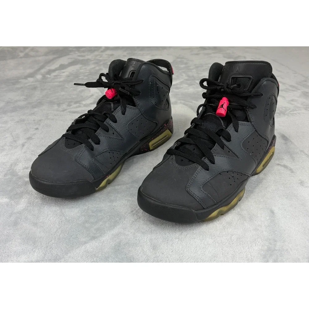 Jordan Retro 6 GG Kids Shoes 8Y Black Gray  Pink Splash 543390-008 Sneakers